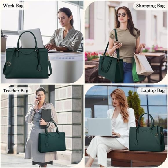Laptop Bag for Women 15.6 Inch Waterproof Green - Picture 5 of 6